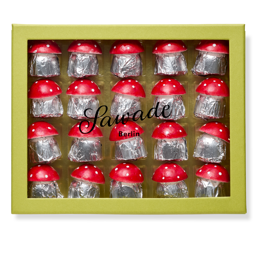 Große Schachtel Schokoladen-Pilze »Viel Glück!«